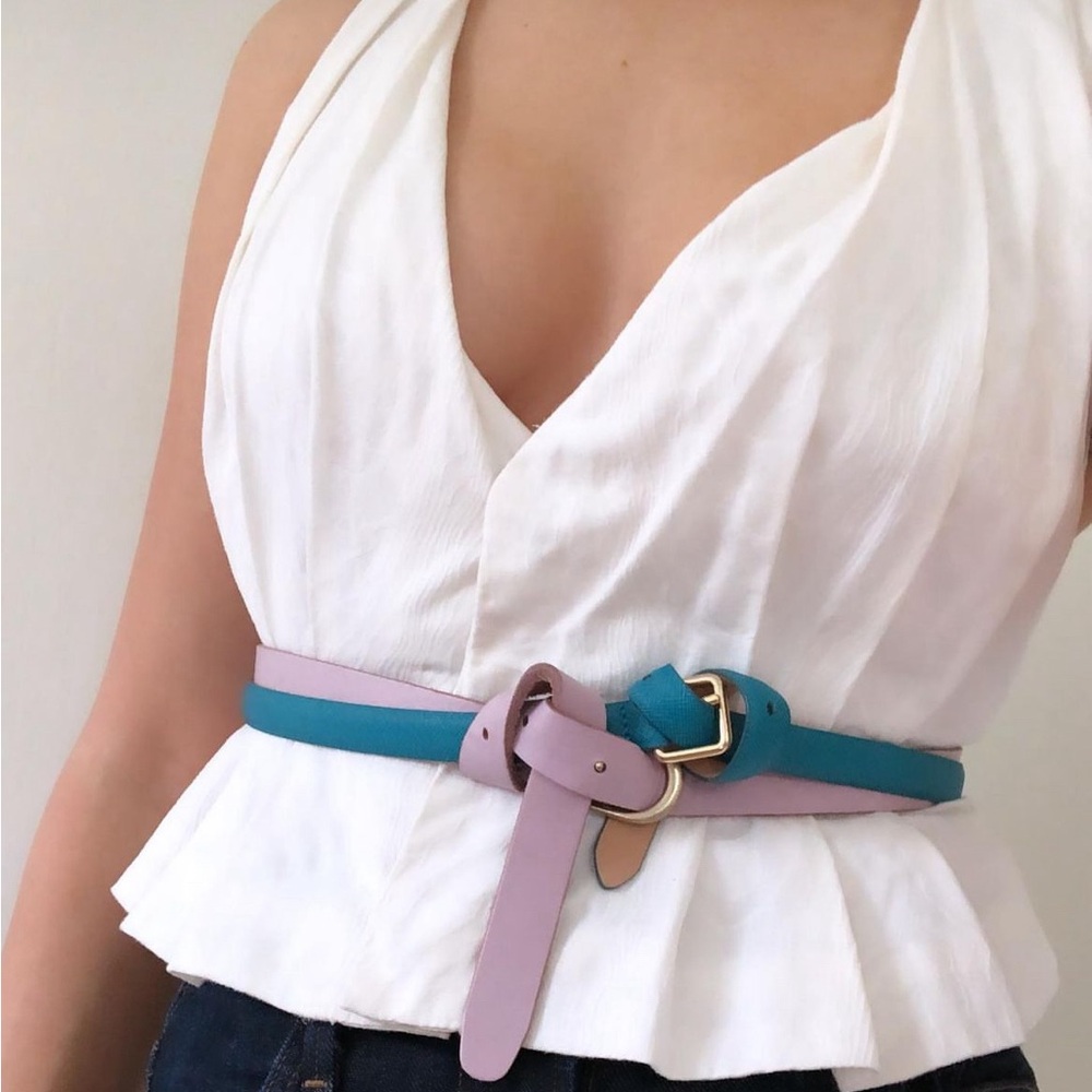 Brooks Brothers genuine leather brushed thin belt in blue